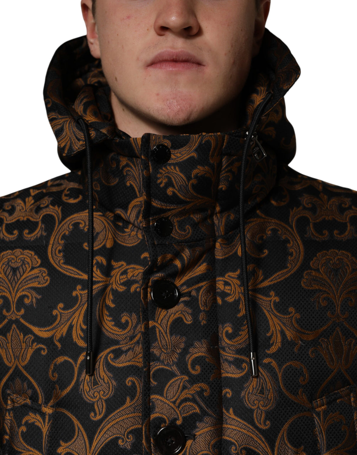 Dolce & Gabbana Black Floral Jacquard Quilted Hooded Jacket