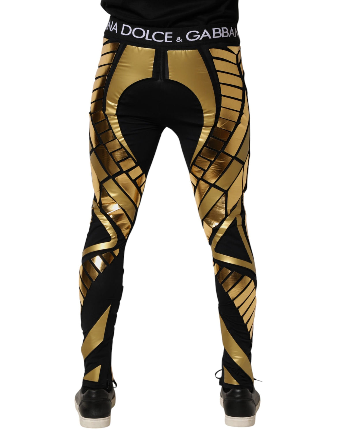 Dolce & Gabbana Black Gold Geometric Logo Men Leggings Pants