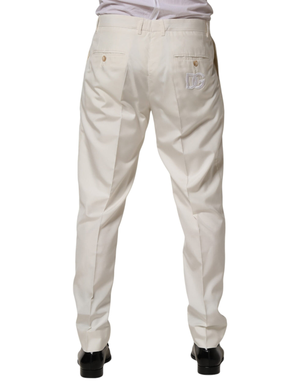 Dolce & Gabbana White Silk Tapered Dress Men Trouser Pants