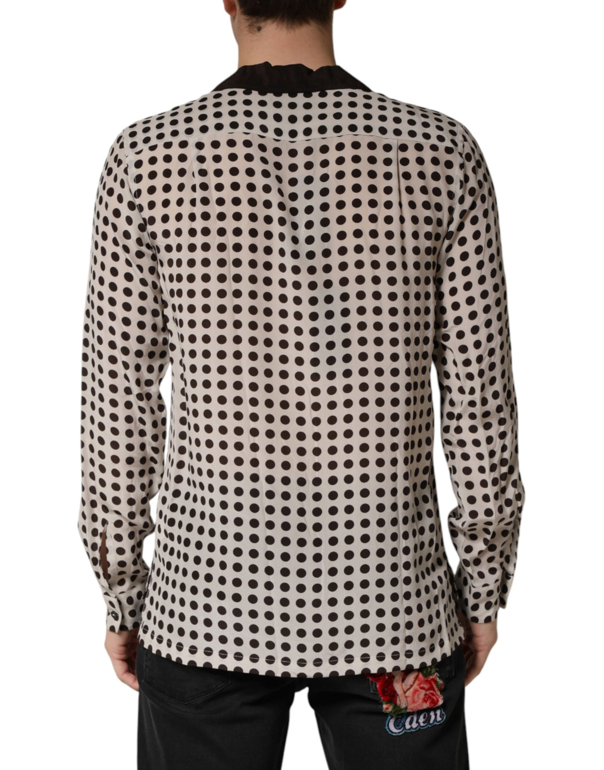Dolce & Gabbana White Black Polka Dot Silk Men Casual Shirt
