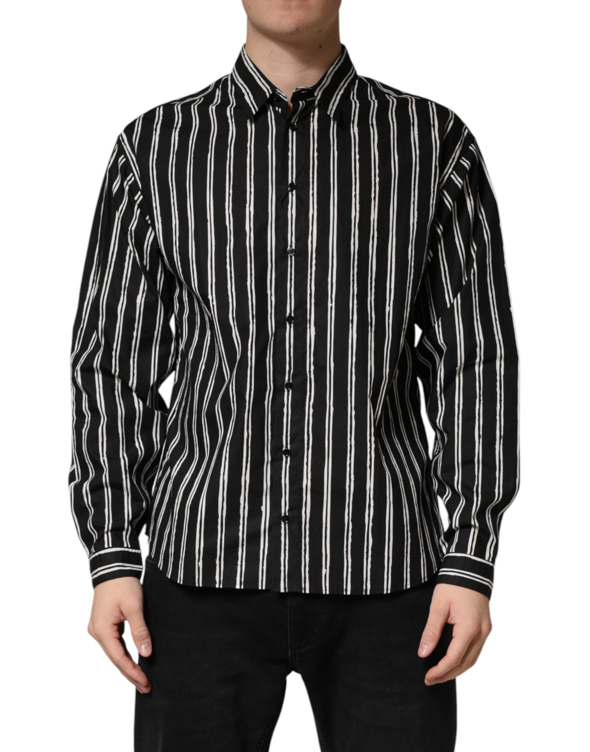 Dolce & Gabbana Black Stripes Cotton Men Formal Dress Shirt