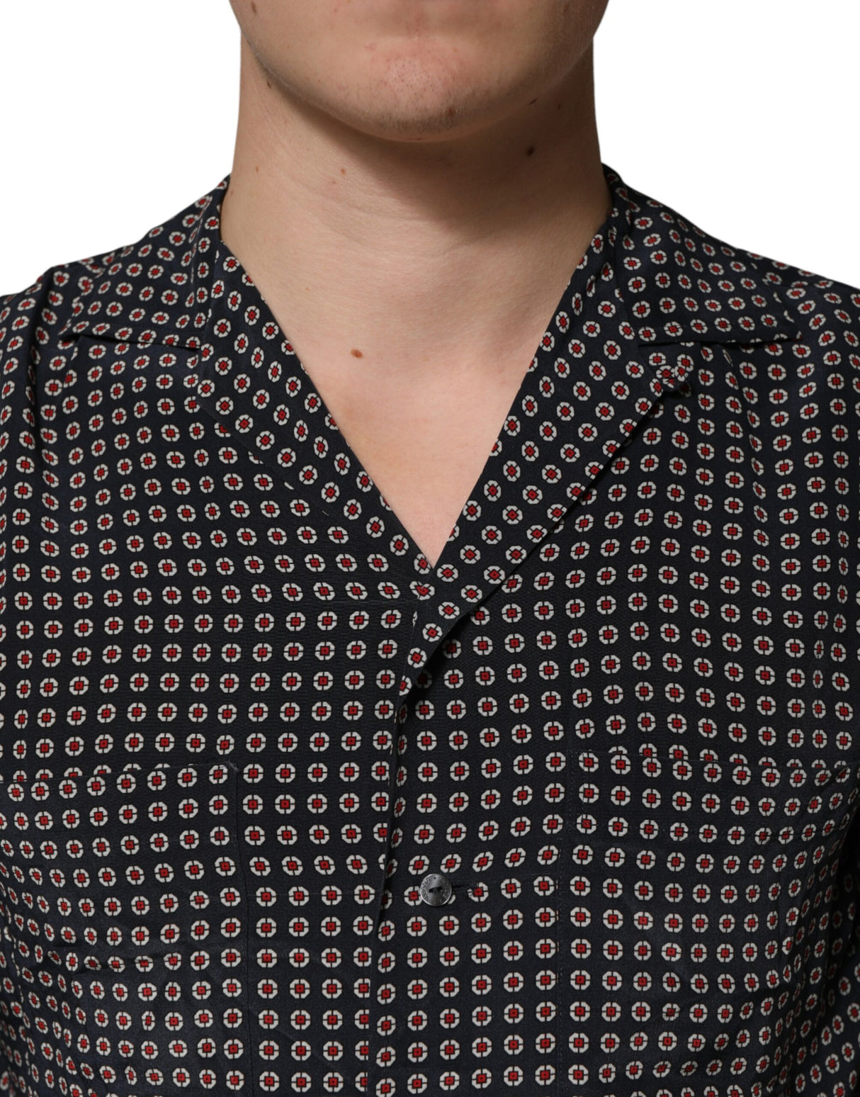 Dolce & Gabbana Black Patterned Silk Men Button Down Shirt