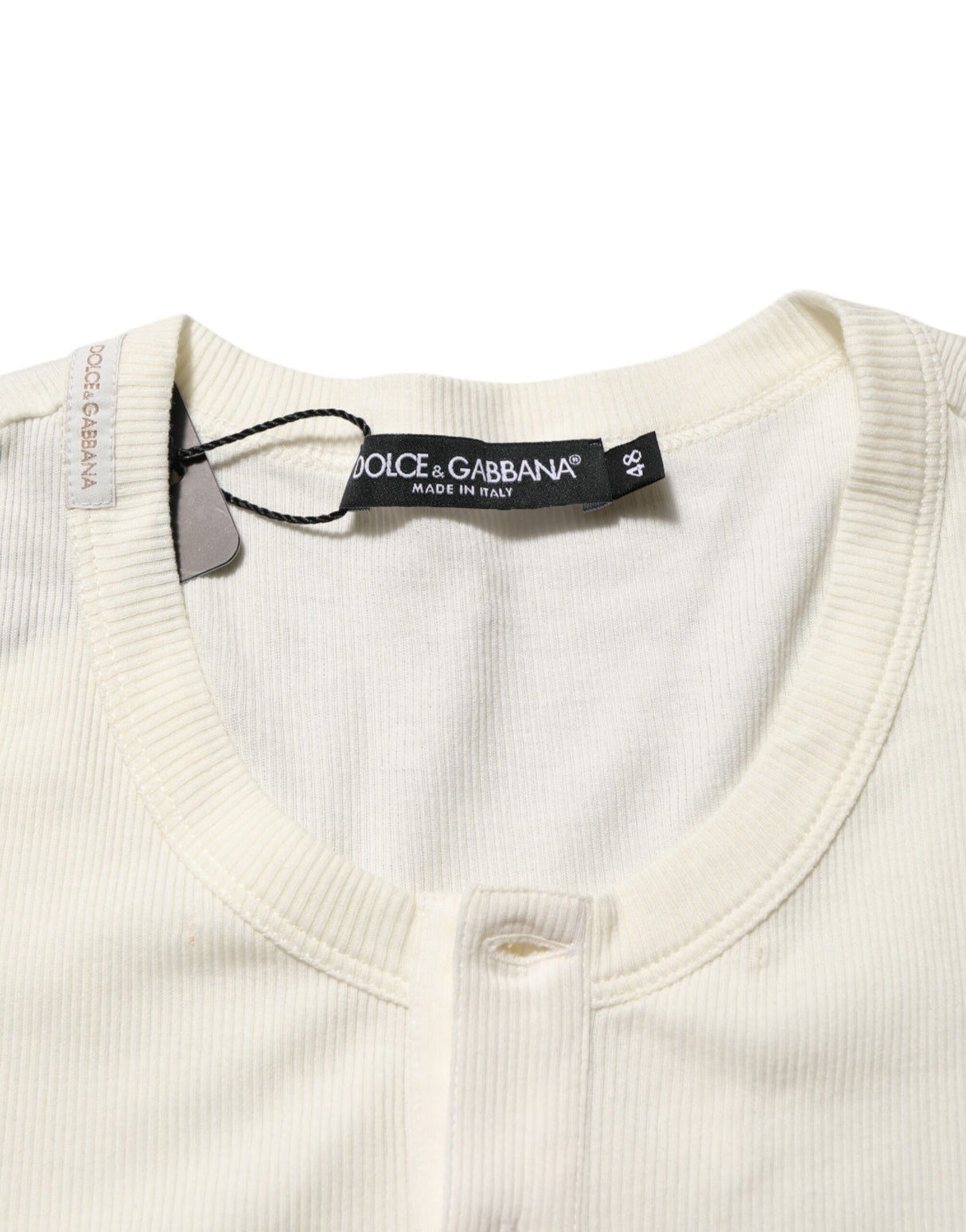 Dolce & Gabbana Off White Cotton Short Sleeve Henley T-shirt