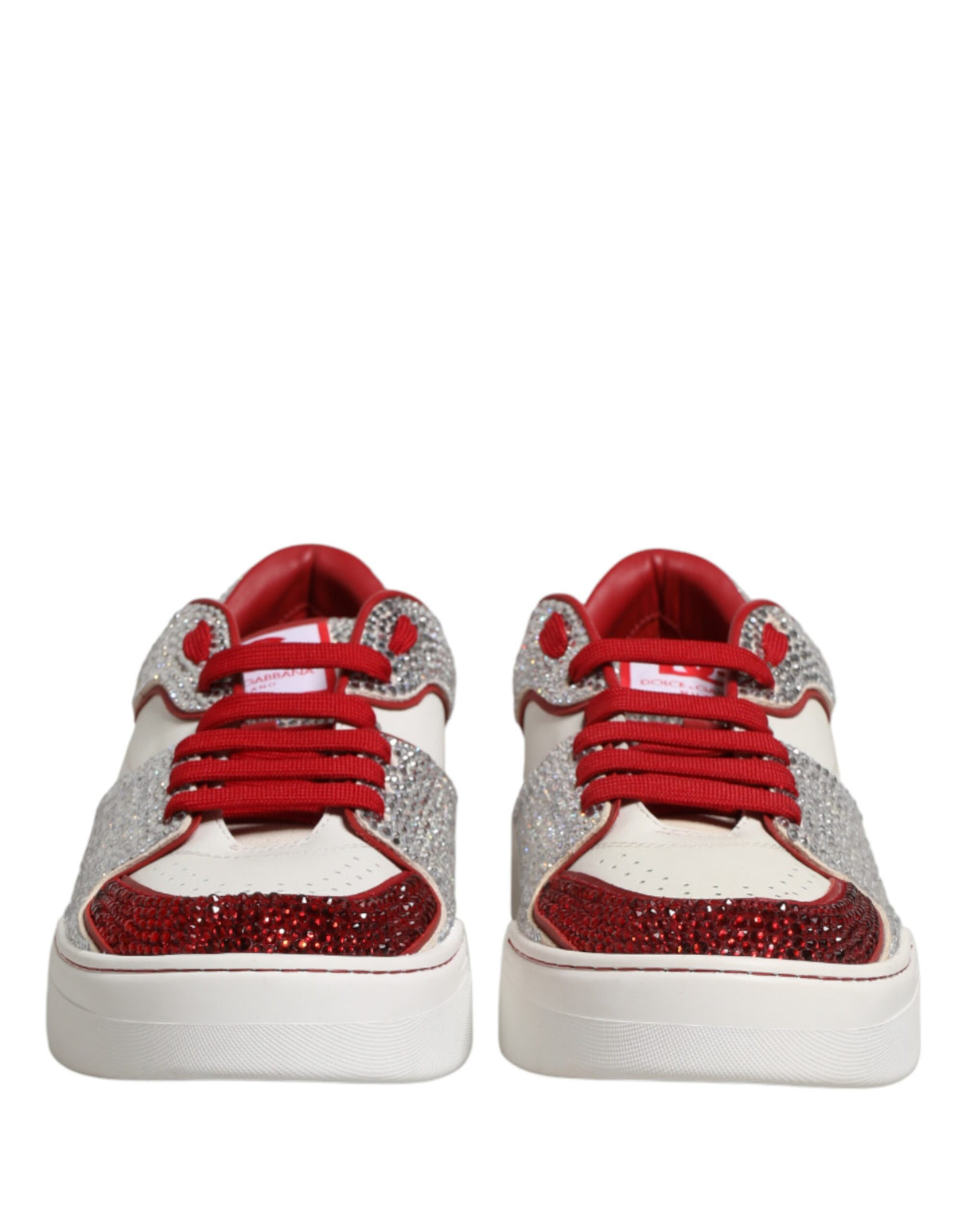 Dolce & Gabbana White Red Rhinestone Embellished Men Sneakers Shoes