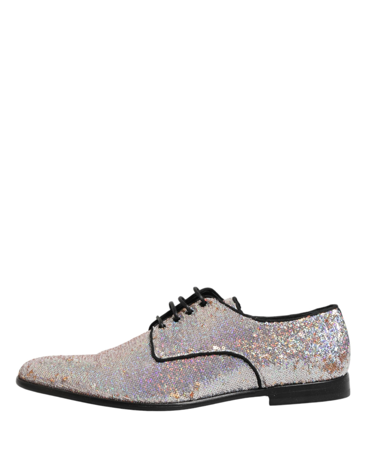 Dolce & Gabbana Silver Sequined Lace Up Men Derby Dress Shoes