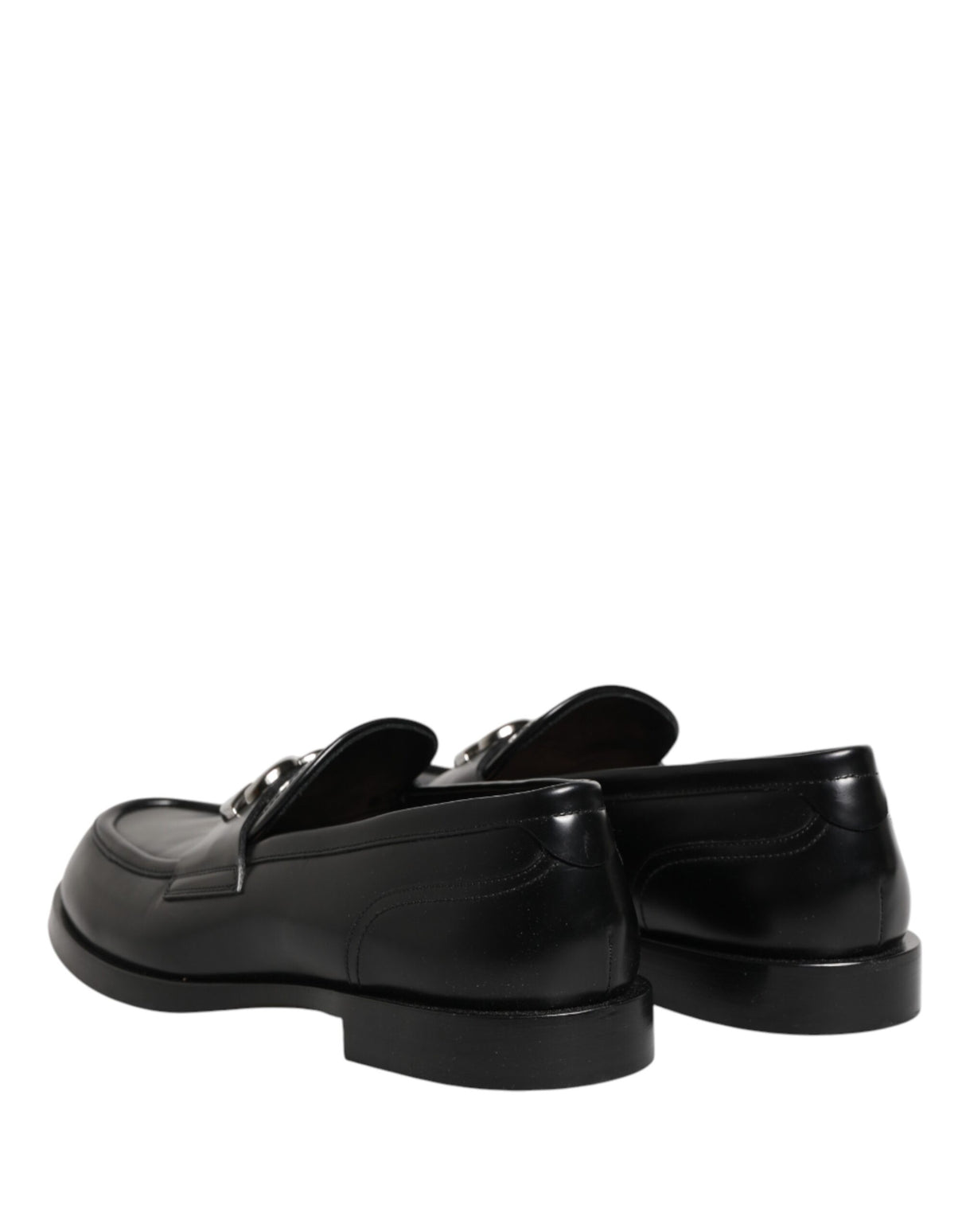 Dolce & Gabbana Black Leather DG Plaque Loafers Dress Shoes