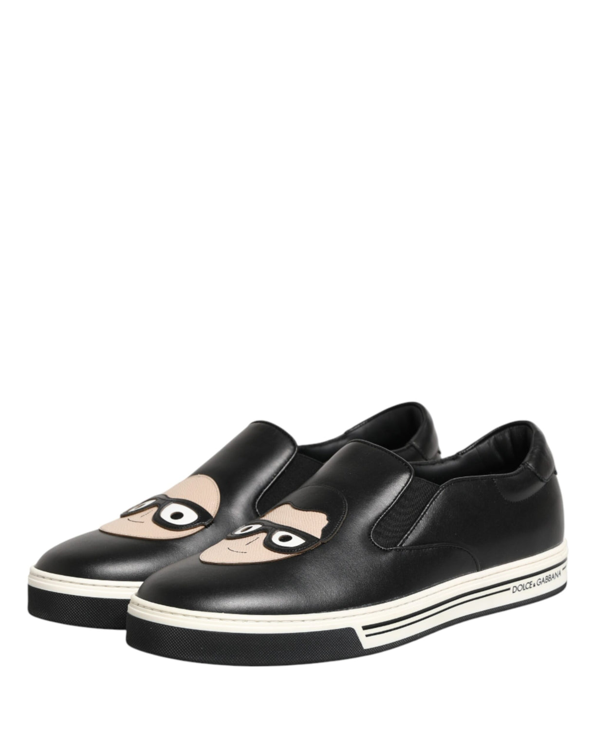 Dolce & Gabbana Black Leather Signature Figures Sneakers Shoes