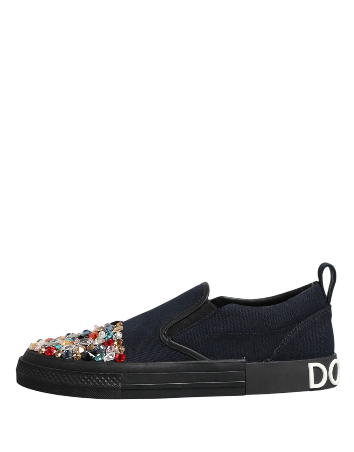 Dolce & Gabbana Blue Canvas Embellished Slip On Men Sneakers Shoes