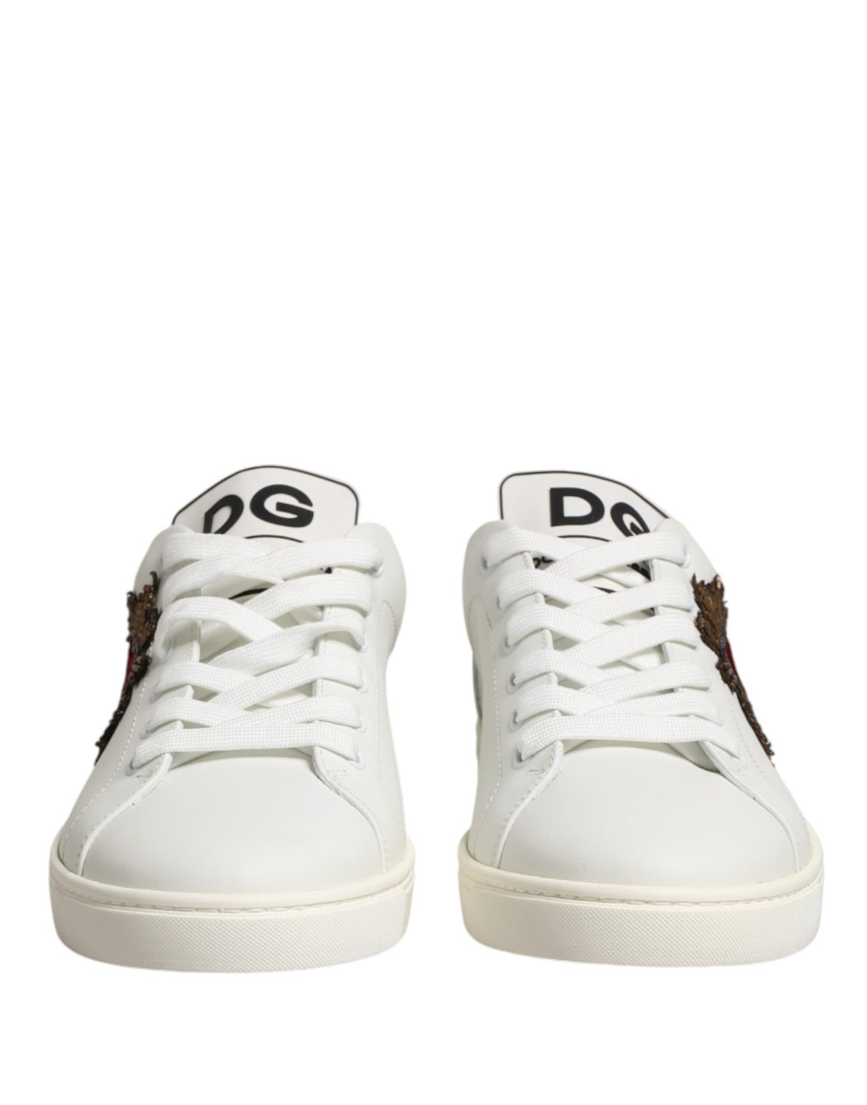 Dolce & Gabbana White Leather Sacred Heart Patch Sneakers Shoes