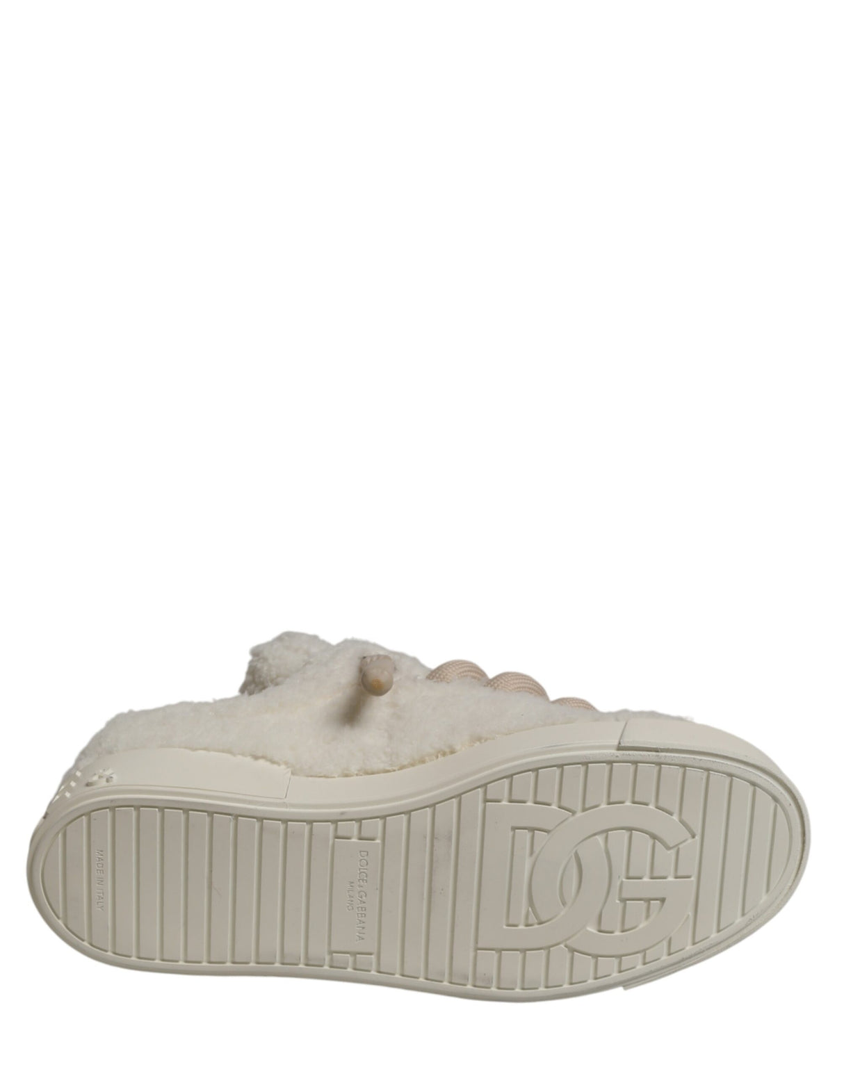 Dolce & Gabbana White Faux Shearling Low Top Sneakers Shoes