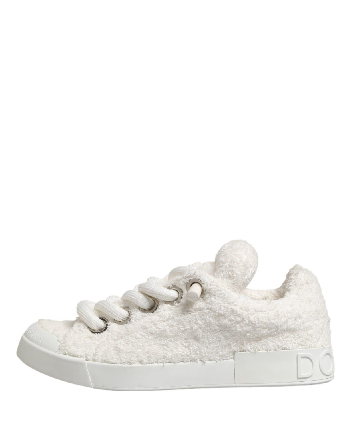 Dolce & Gabbana White Faux Shearling Low Top Sneakers Shoes