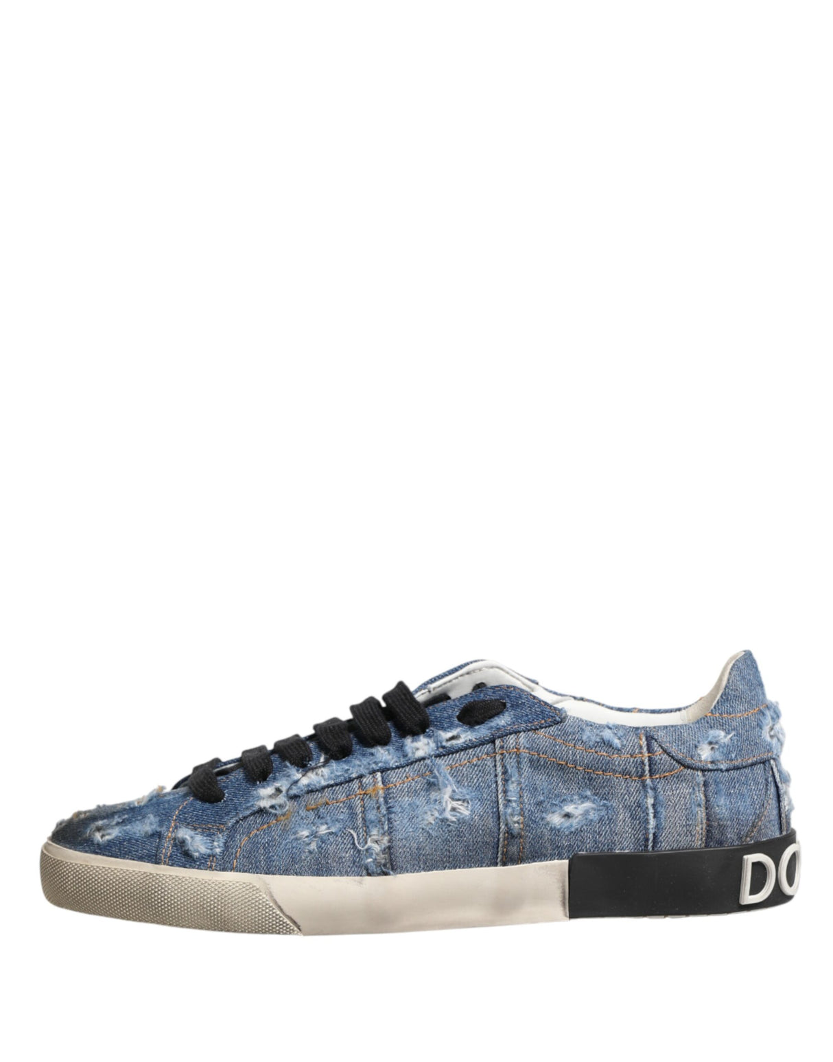 Dolce & Gabbana Blue Distressed Denim Low Top Sneakers Shoes