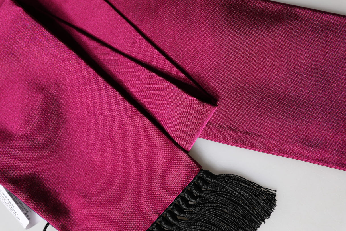 Dolce & Gabbana Burgundy Silk Fringe Neck Wrap Foulard 160.5cm x 8cm Scarf
