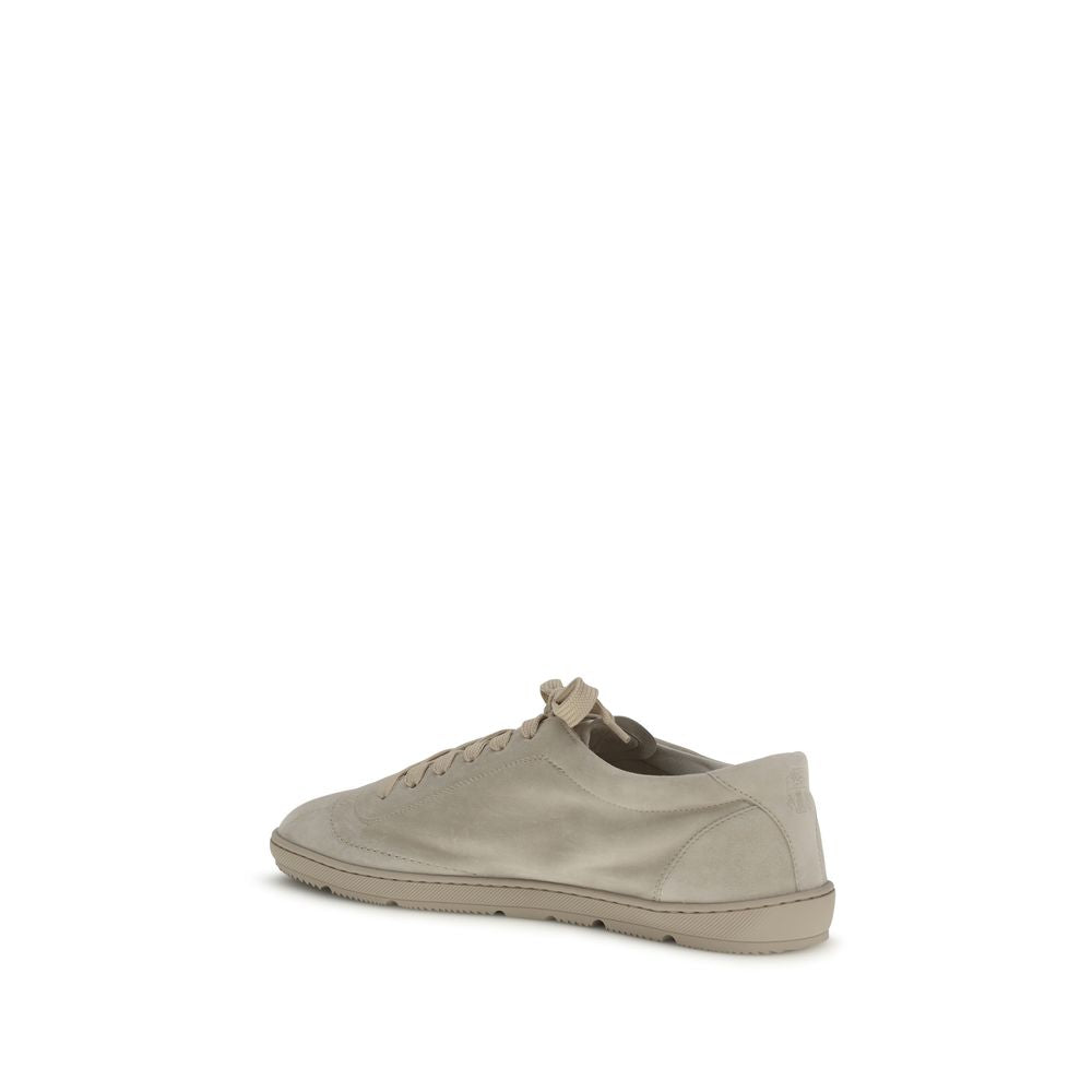 Brunello Cucinelli Beige Calf Leather Bos Taurus Low Top Sneakers