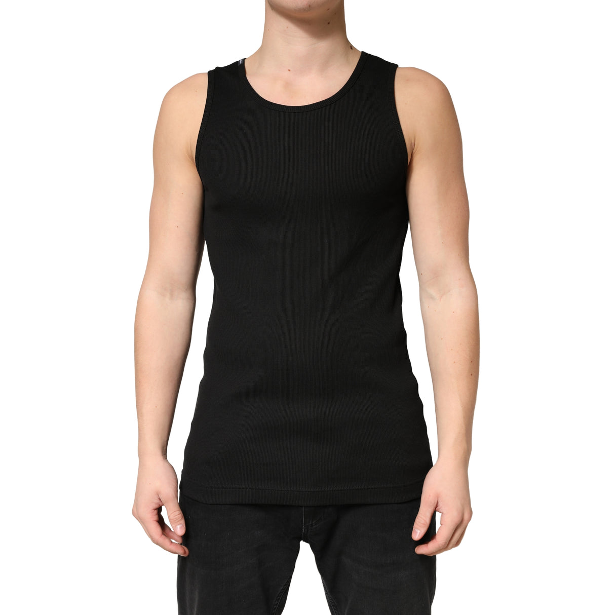 Dolce & Gabbana Black Cotton Ribbed Sleeveless Tank Top T-shirt