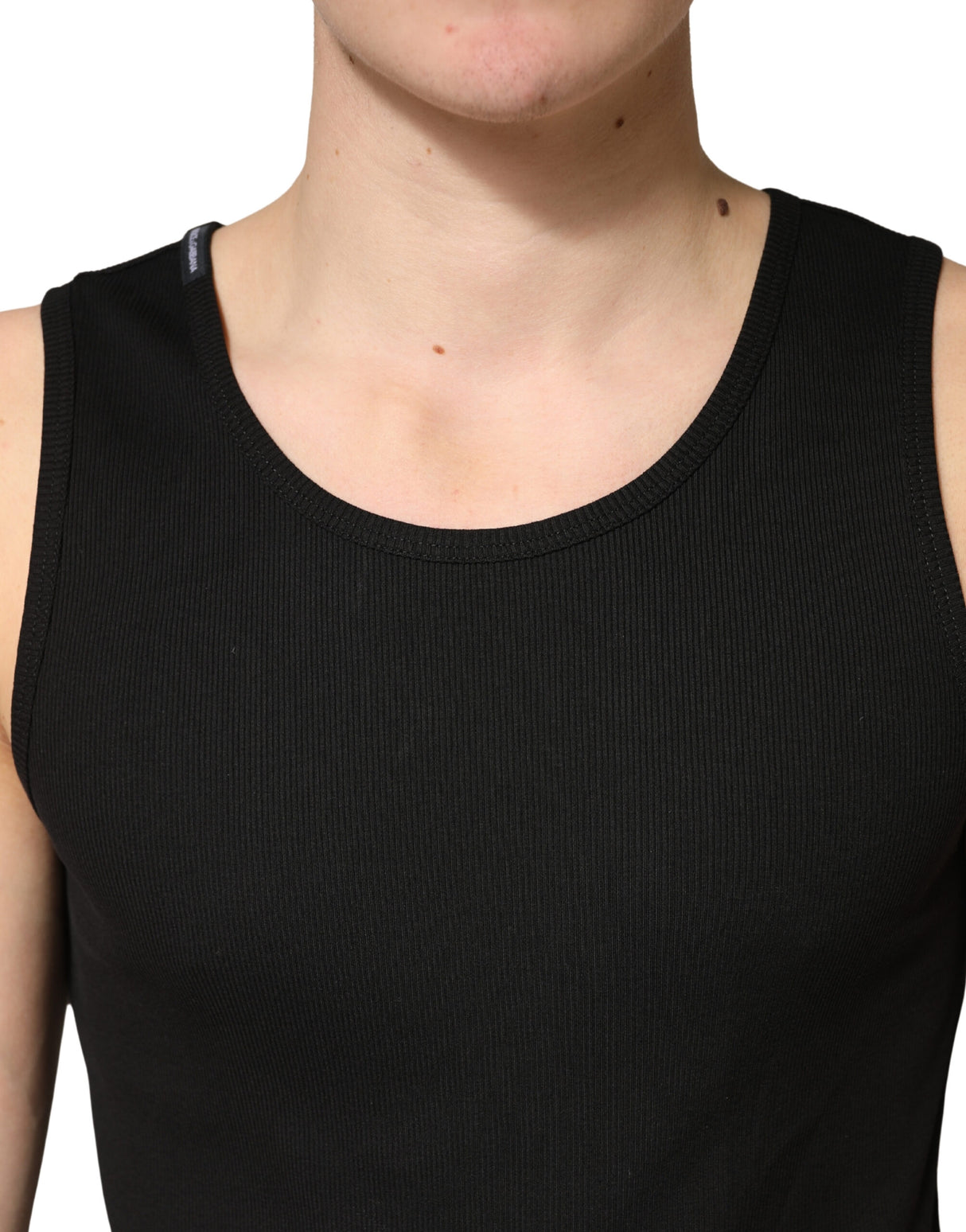 Dolce & Gabbana Black Cotton Ribbed Sleeveless Tank Top T-shirt