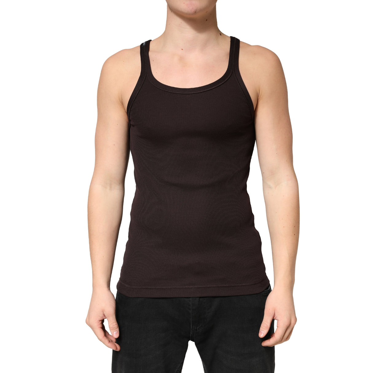 Dolce & Gabbana Brown Cotton Ribbed Sleeveless Tank Top T-shirt