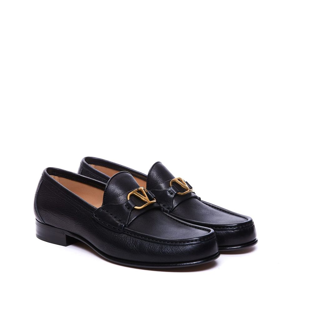 Valentino Garavani Black Leather Slip-On Loafers
