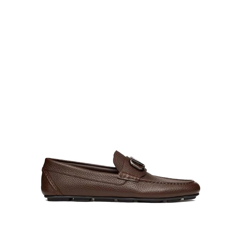 Valentino Garavani Brown Leather Slip-On Loafers