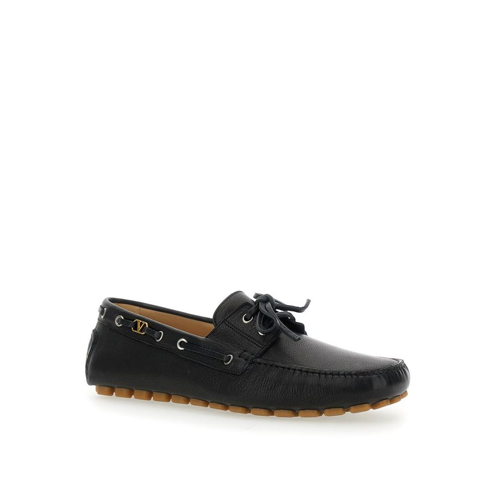 Valentino Garavani Black Leather Slip-On Loafers