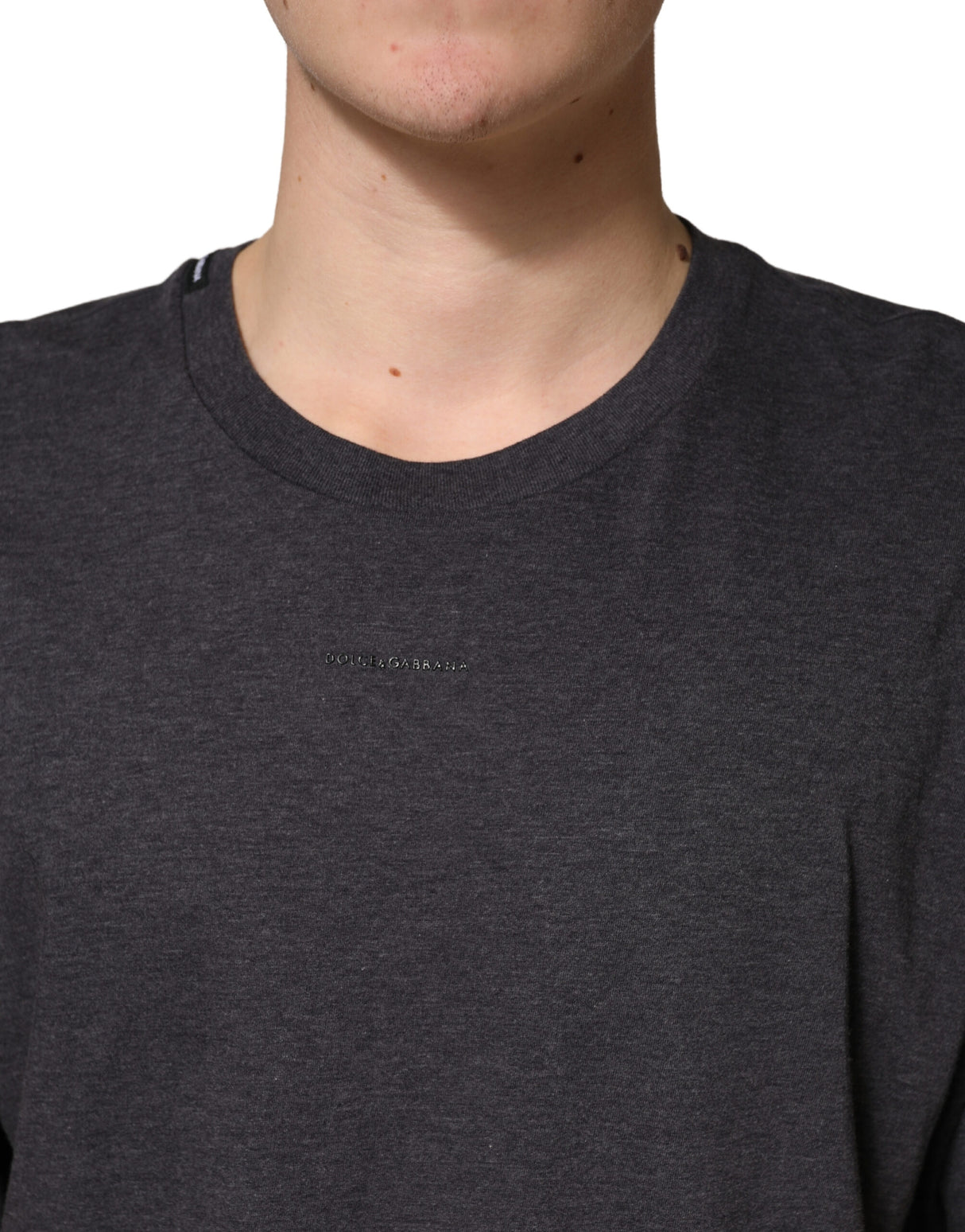 Dolce & Gabbana Dark Grey Cotton Crewneck Short Sleeve