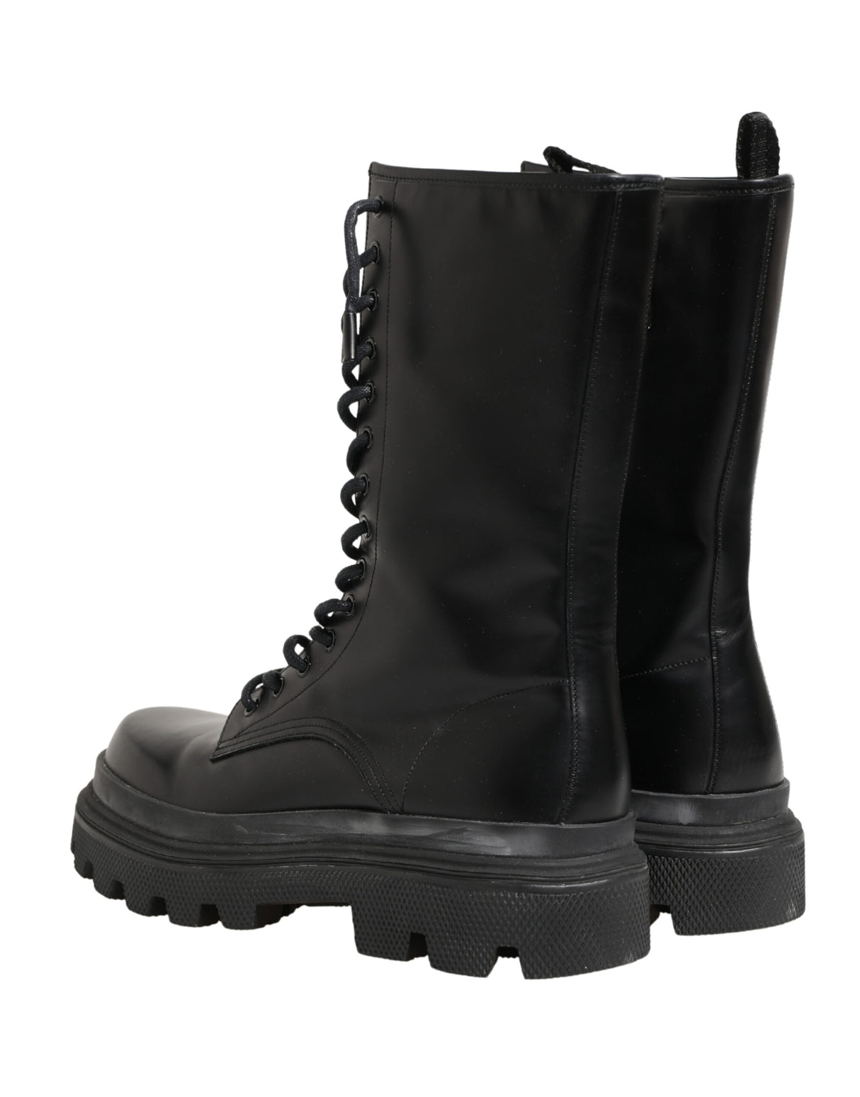 Dolce & Gabbana Black Leather Trek Sole Combat Boots Shoes