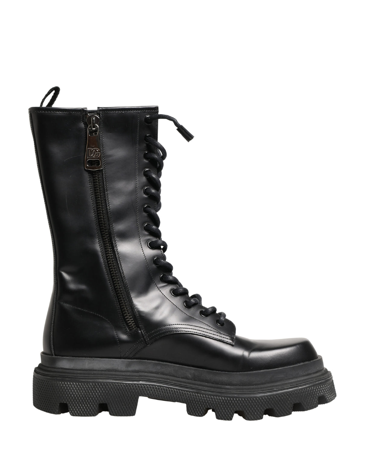 Dolce & Gabbana Black Leather Trek Sole Combat Boots Shoes