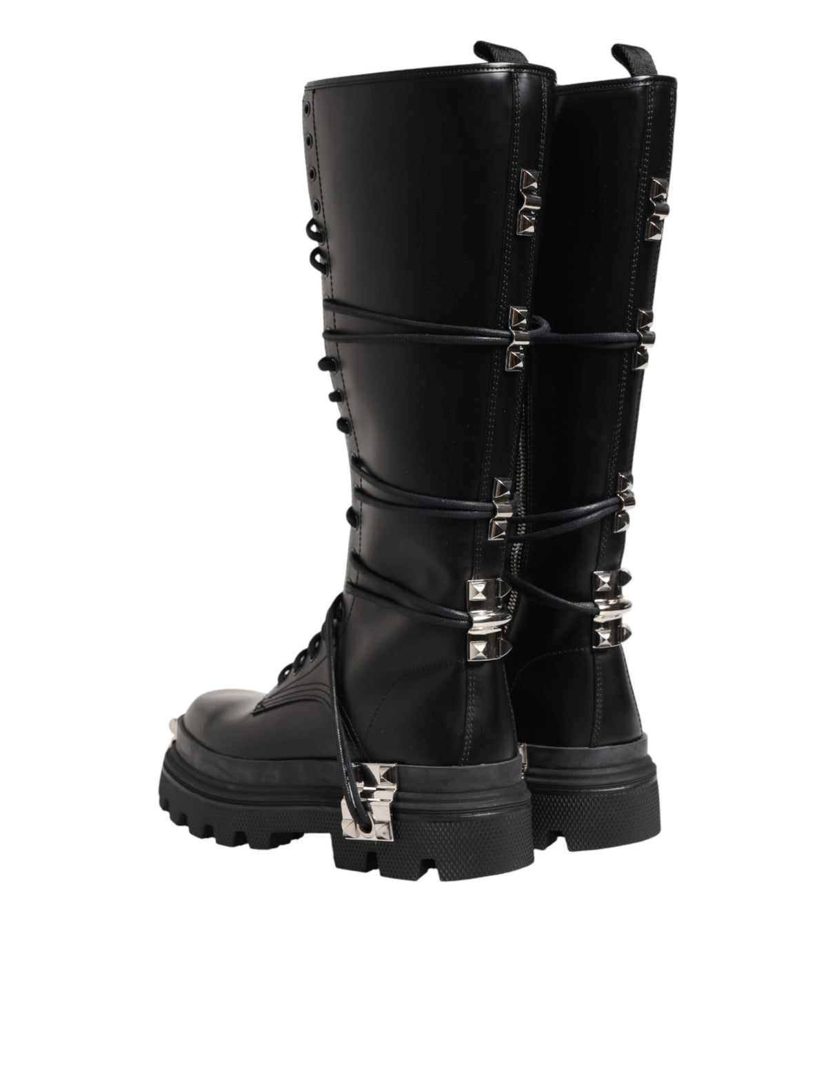 Dolce & Gabbana Black Leather Knee High Combat Boots Shoes