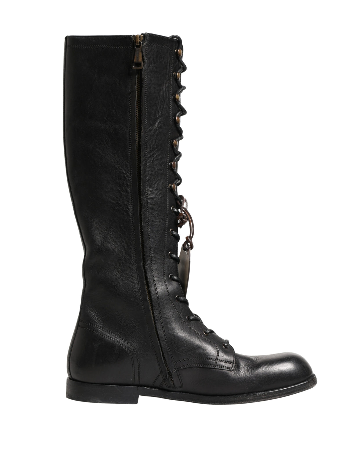 Dolce & Gabbana Re-Edition Black Leather Lace Up Boots Shoes
