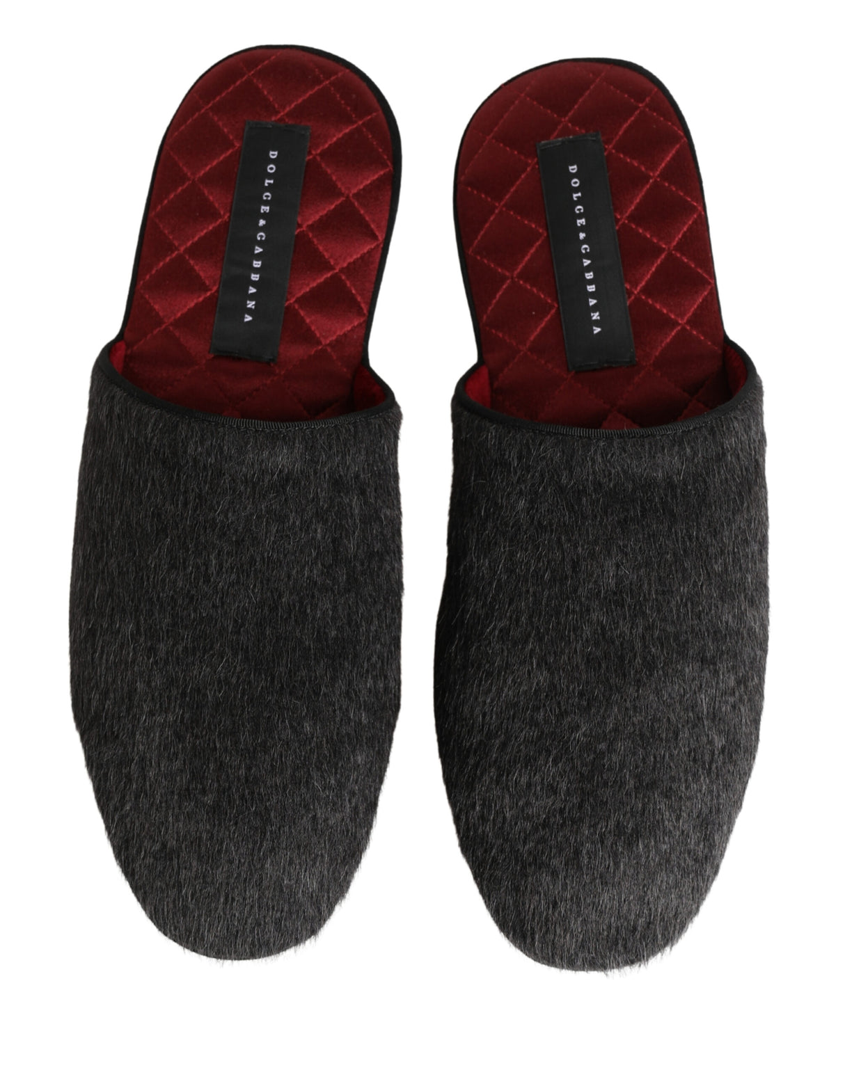 Dolce & Gabbana Dark Grey Charcoal Wool Red Slippers Shoes