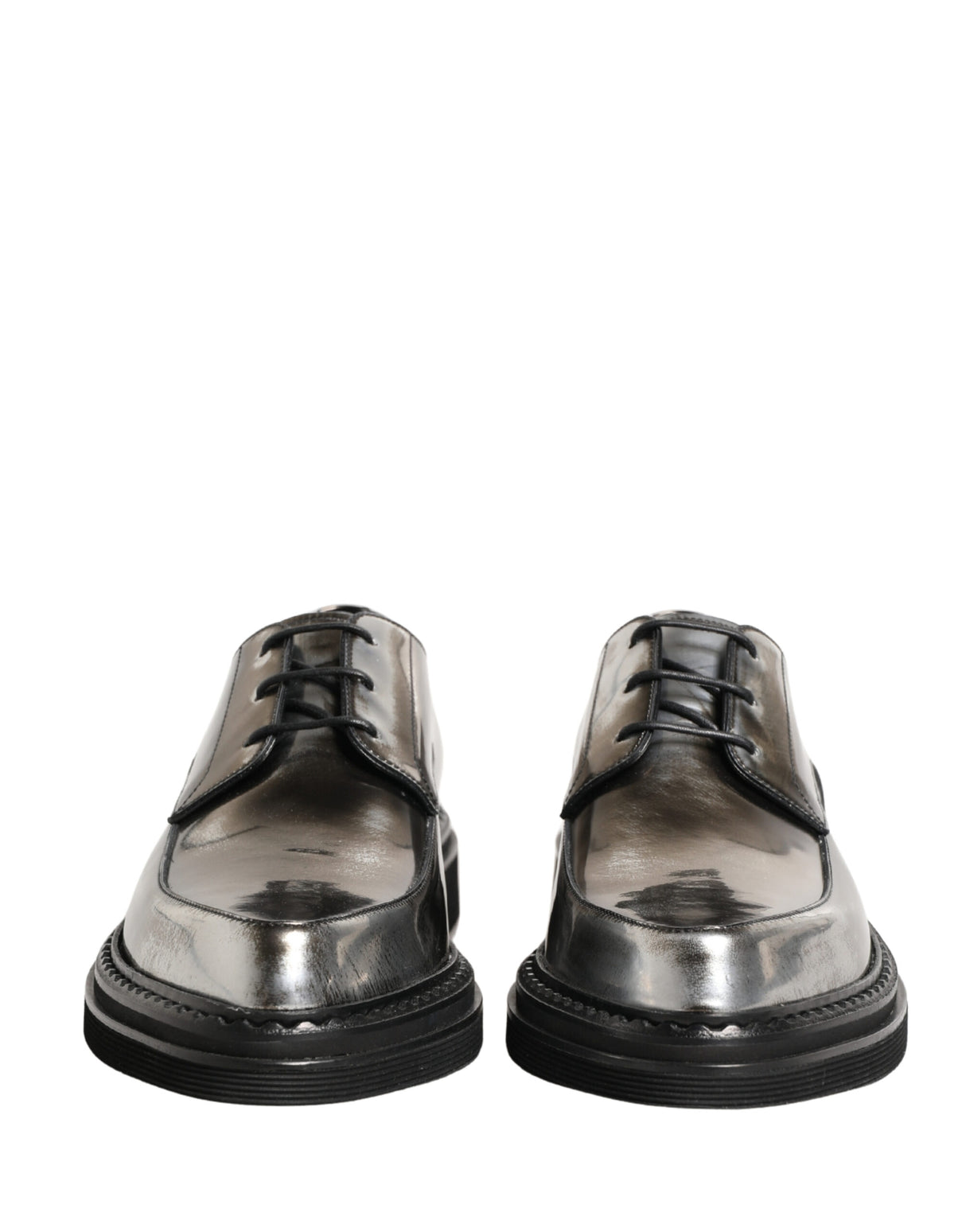 Dolce & Gabbana Silver Specchio Lace-Up Leather Dress Derby Shoes