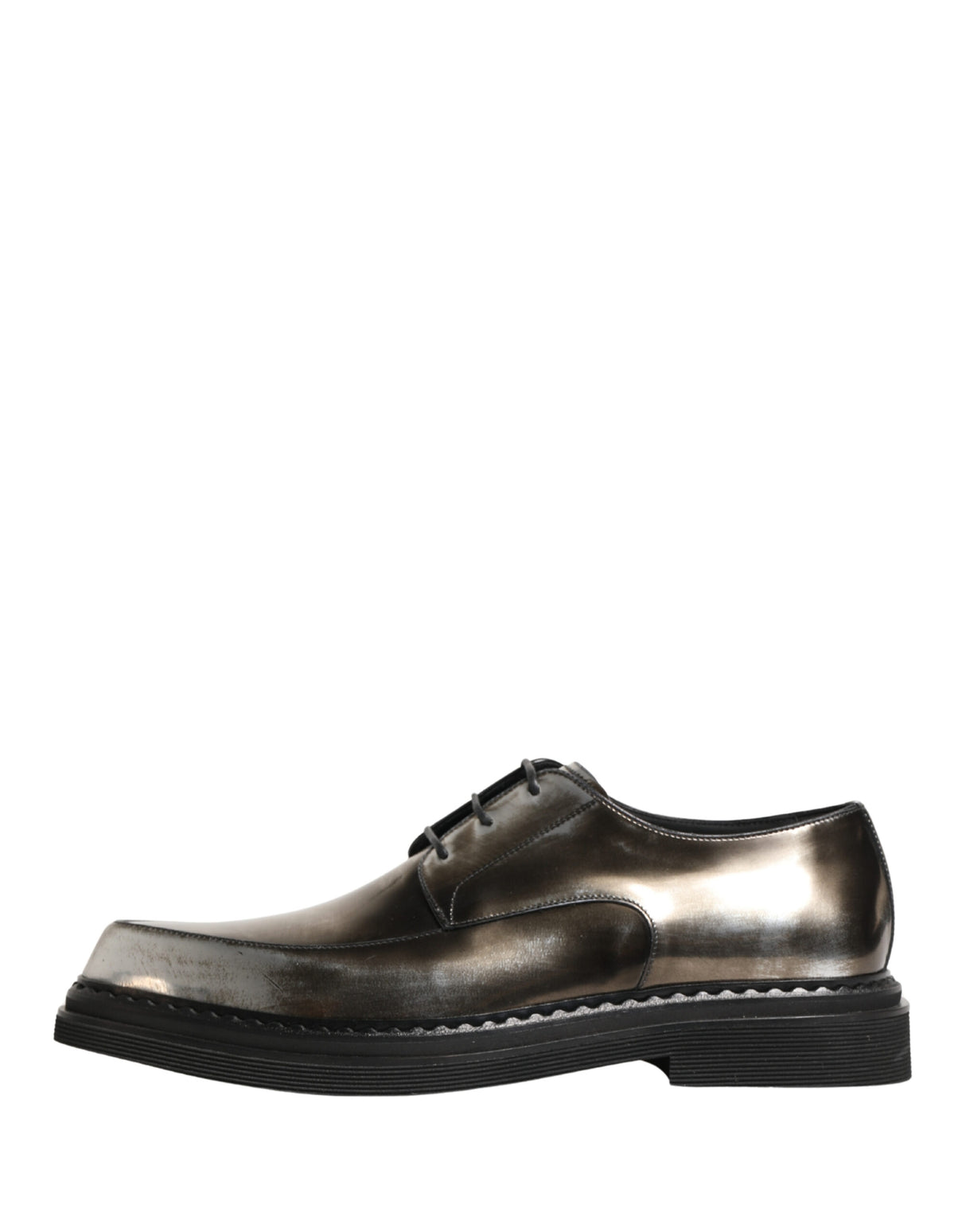Dolce & Gabbana Silver Specchio Lace-Up Leather Dress Derby Shoes