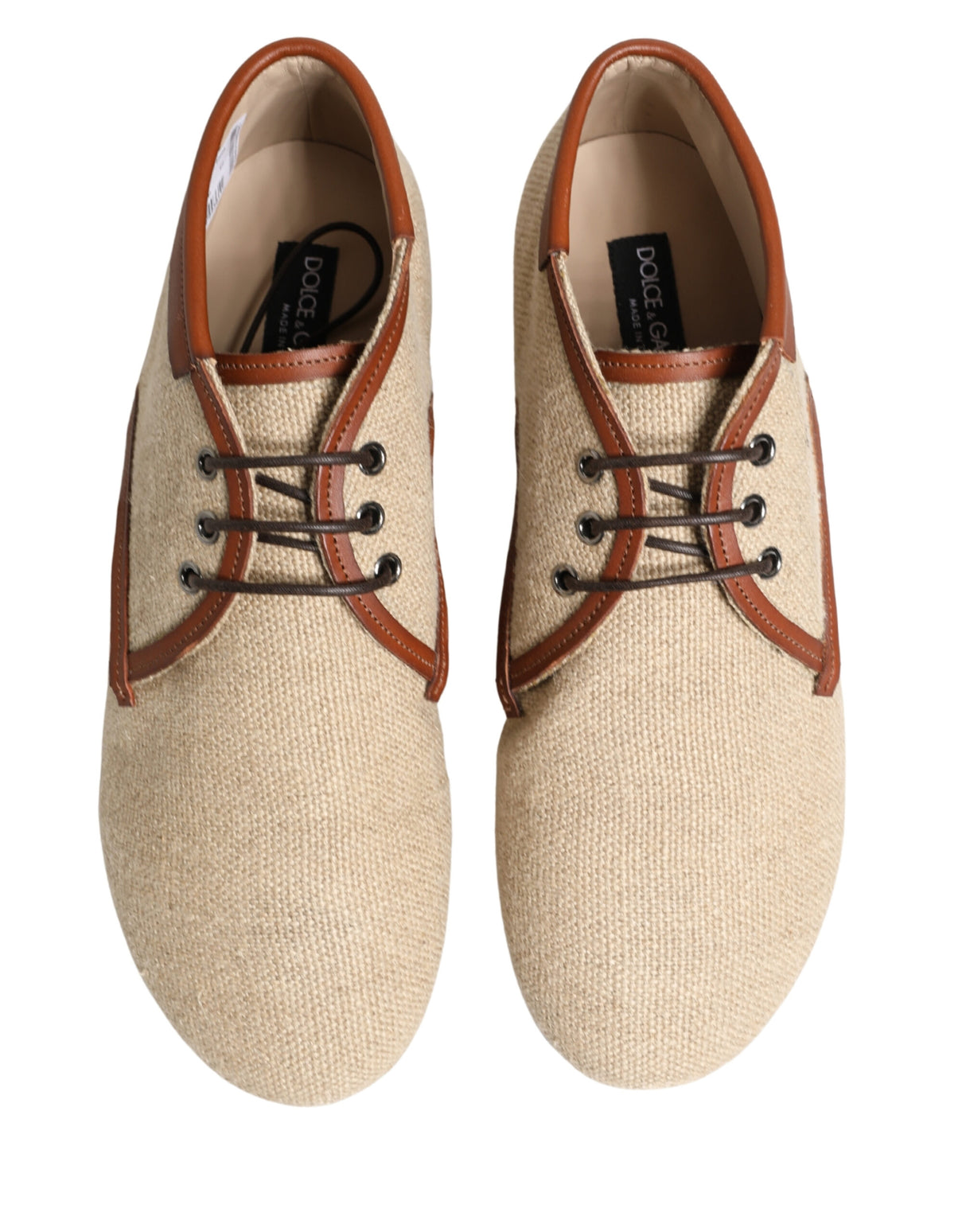 Dolce & Gabbana Beige Canvas Lace-Up Men Dress Derby Shoes