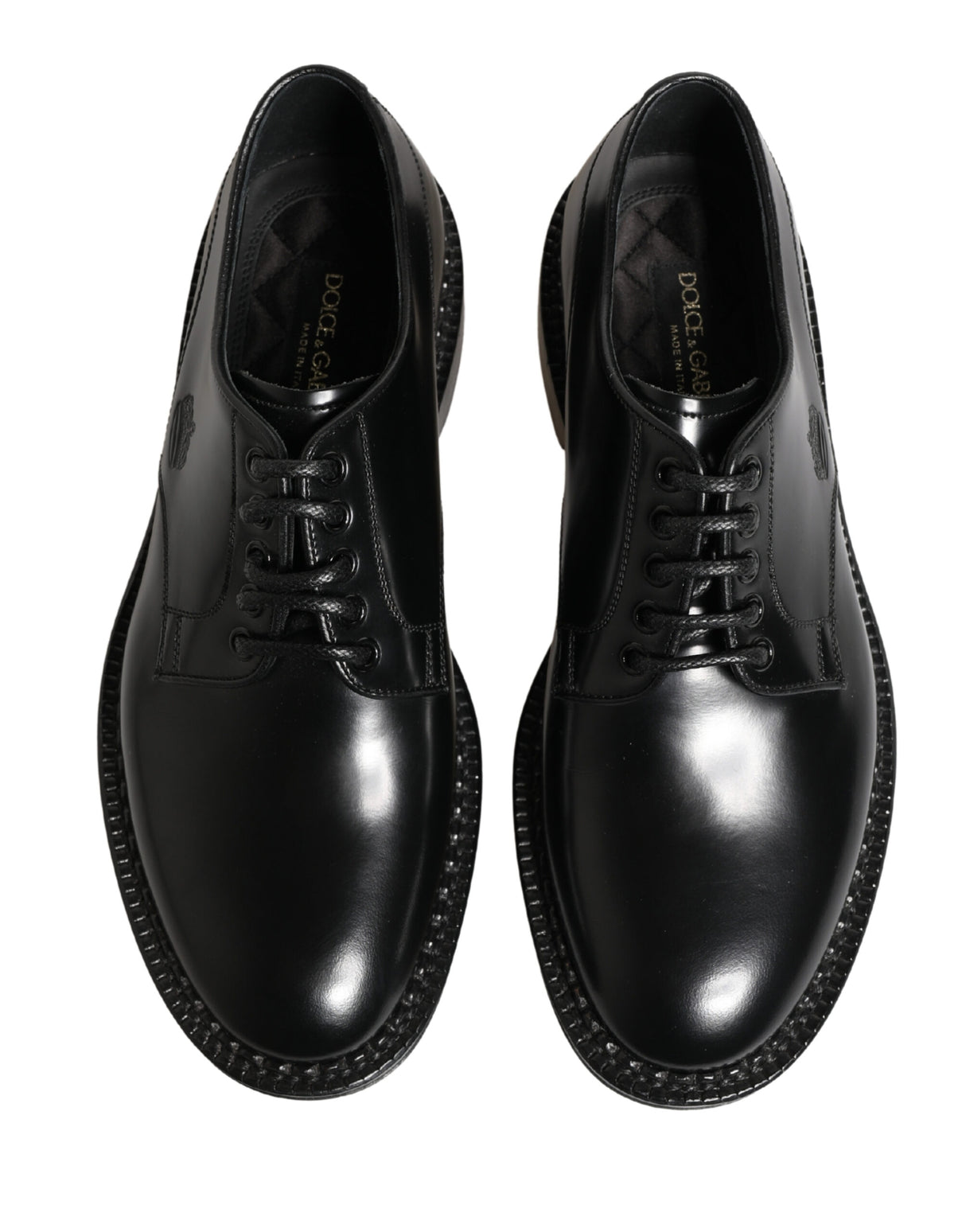 Dolce & Gabbana Men Black Lace-Up Leather Crown Dress Derby Shoes