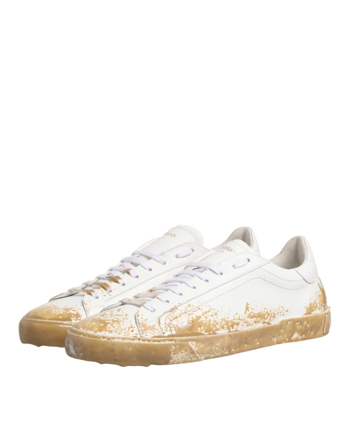Dolce & Gabbana White Leather Paint Effect Low Top Sneakers Shoes