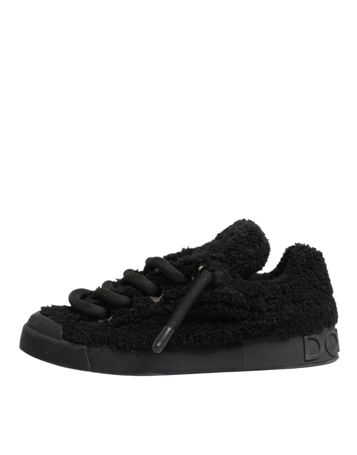 Dolce & Gabbana Black Portofino Shearling Low Top Sneakers Shoes