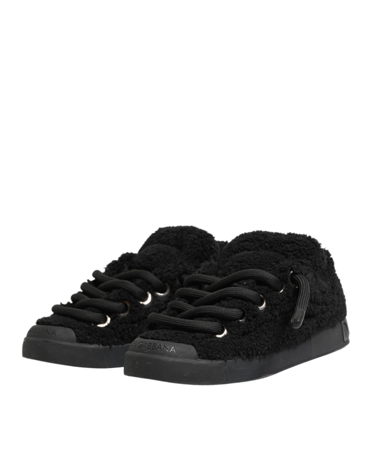 Dolce & Gabbana Black Portofino Shearling Low Top Sneakers Shoes