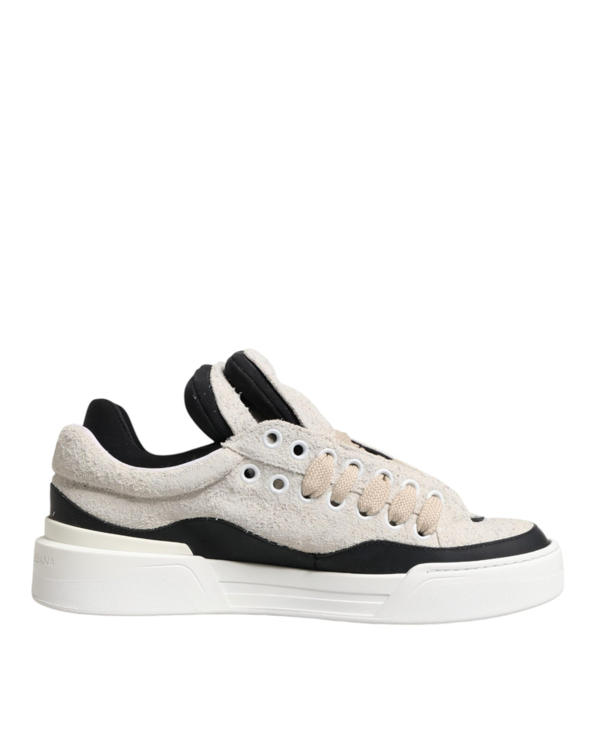 Dolce & Gabbana Taupe White Suede Leather Low Top Sneakers Shoes