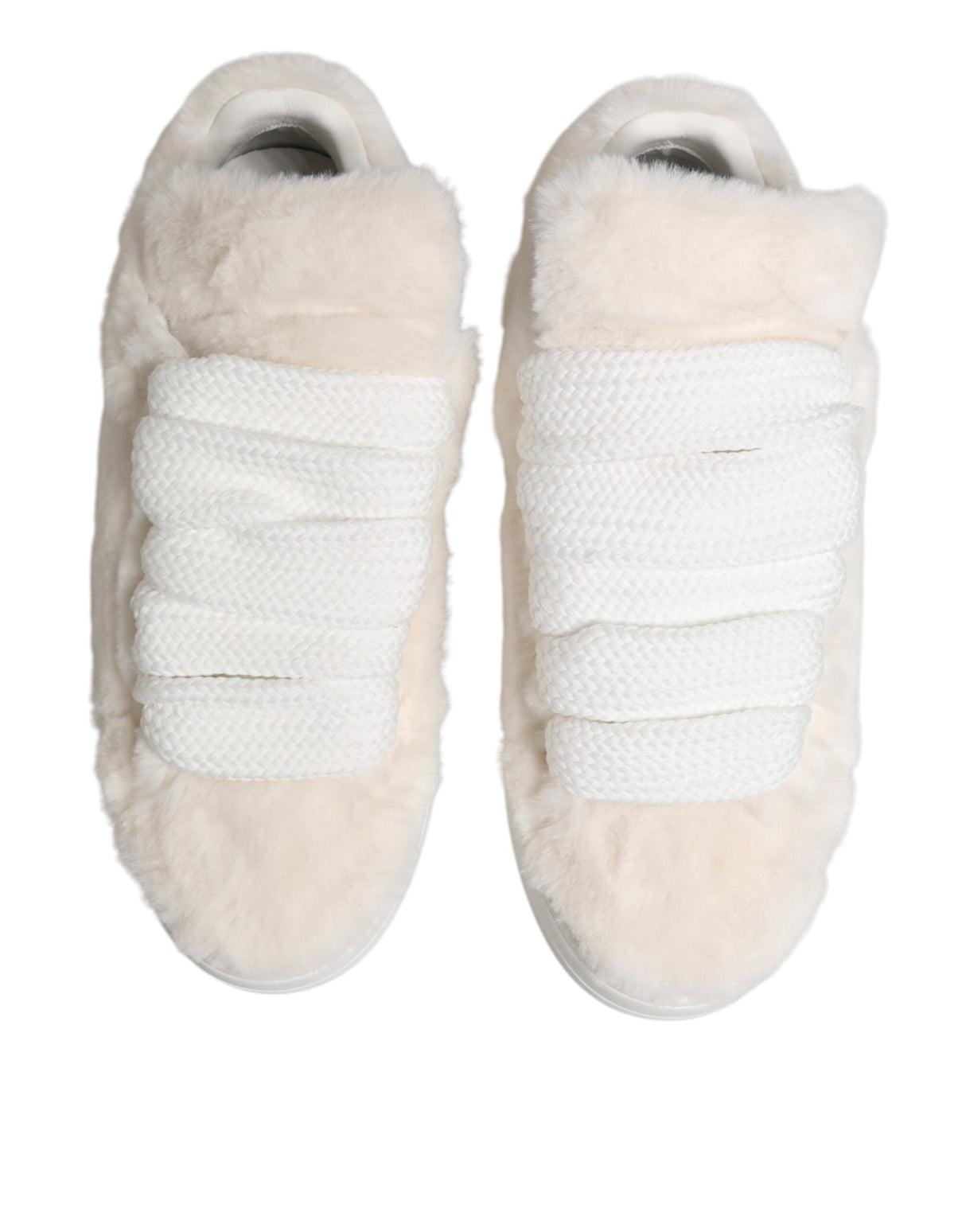Dolce & Gabbana White Shearling Fur Bianco Low Top Sneakers Shoes