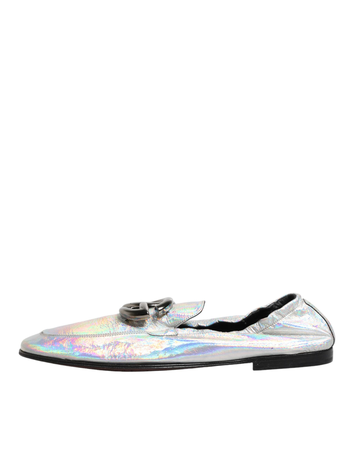 Dolce & Gabbana Silver DG Logo Holographic Leather Loafers Shoes