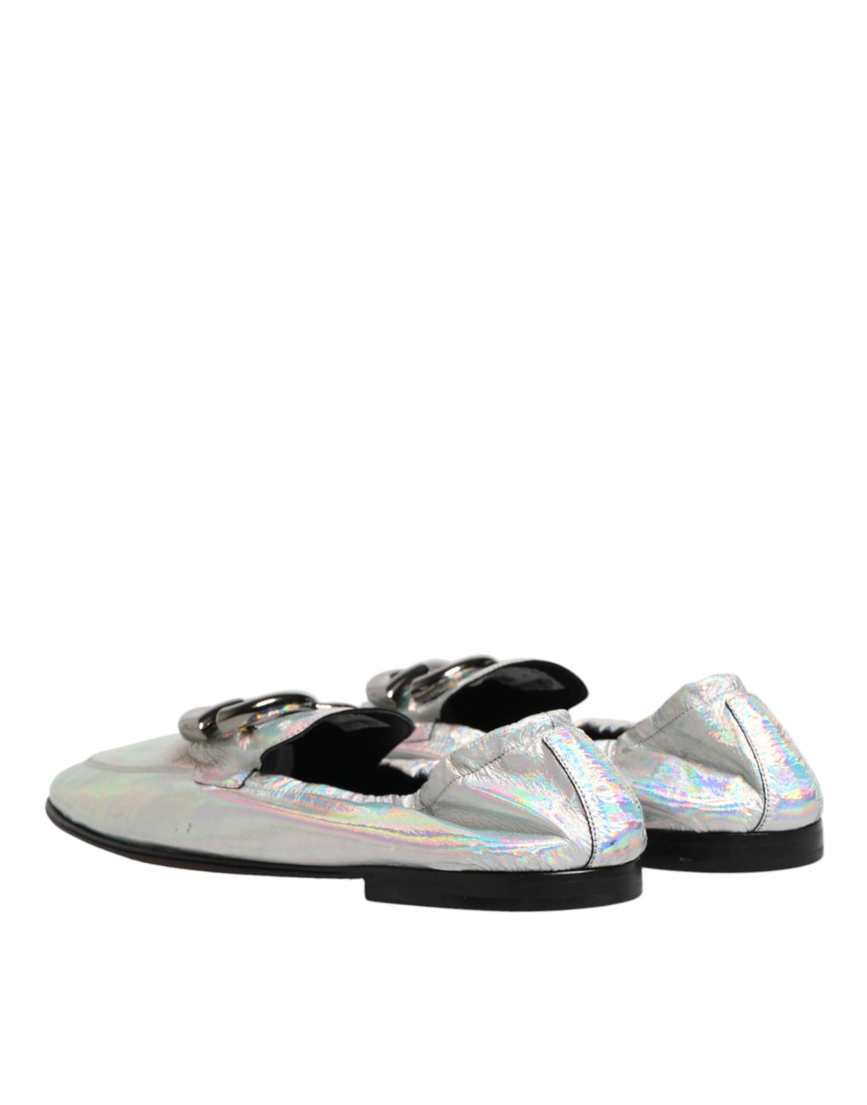 Dolce & Gabbana Silver DG Logo Holographic Leather Loafers Shoes