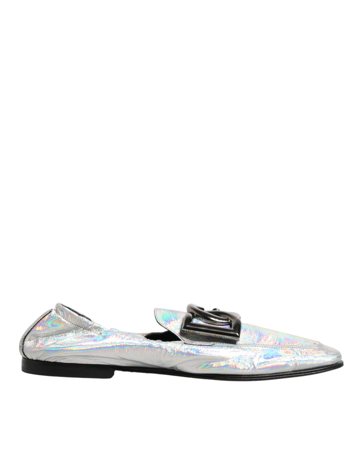 Dolce & Gabbana Silver DG Logo Holographic Leather Loafers Shoes