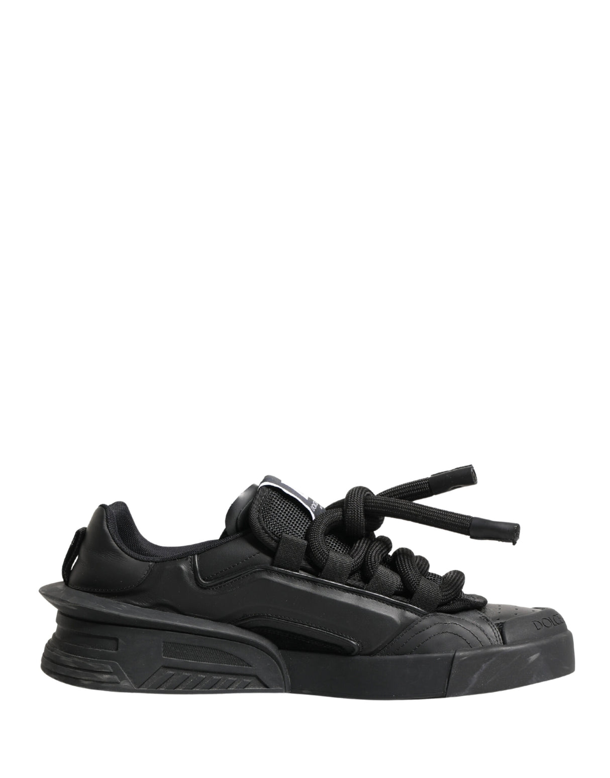 Dolce & Gabbana Black Leather Portofino Low Top Sneakers Shoes