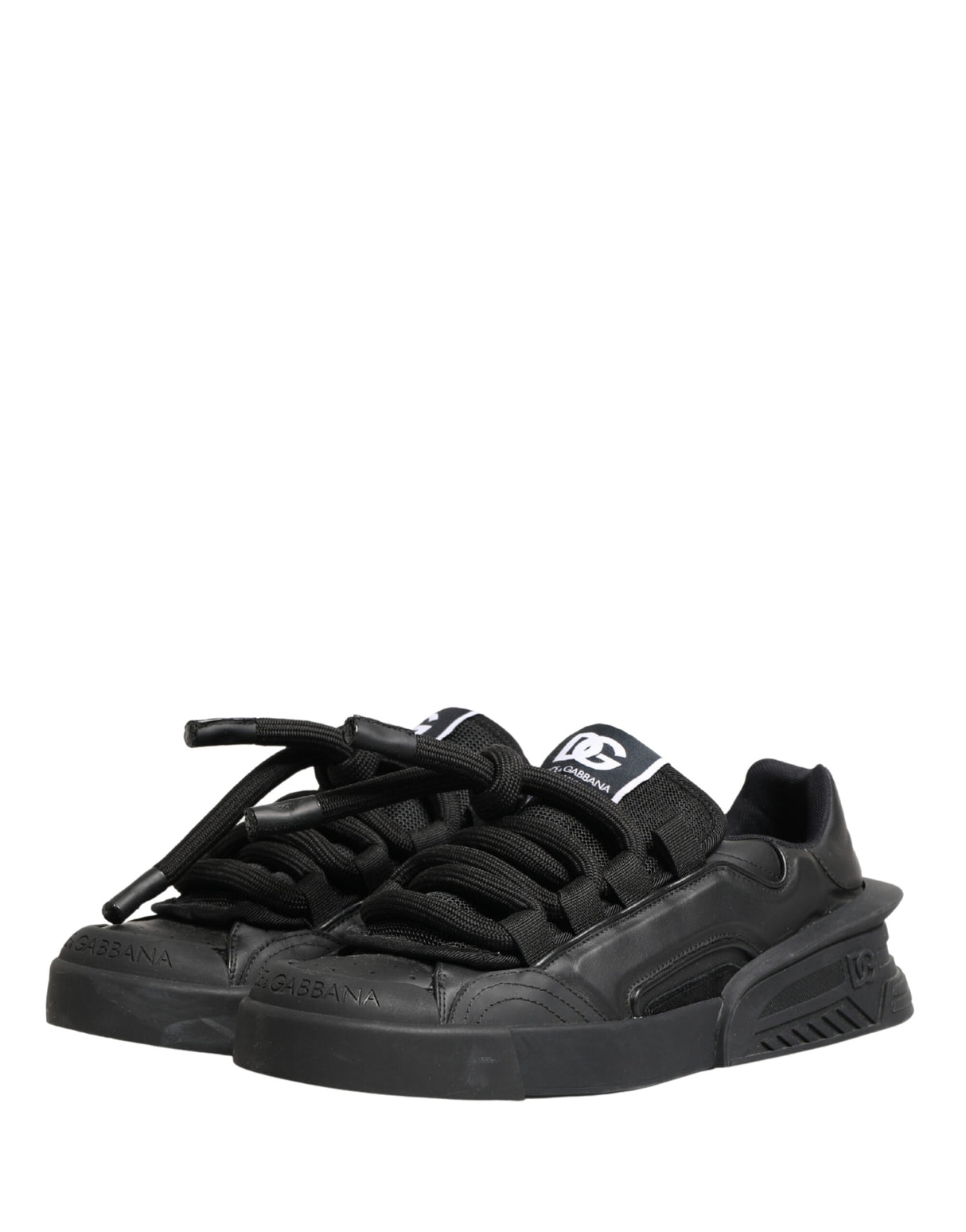 Dolce & Gabbana Black Leather Portofino Low Top Sneakers Shoes