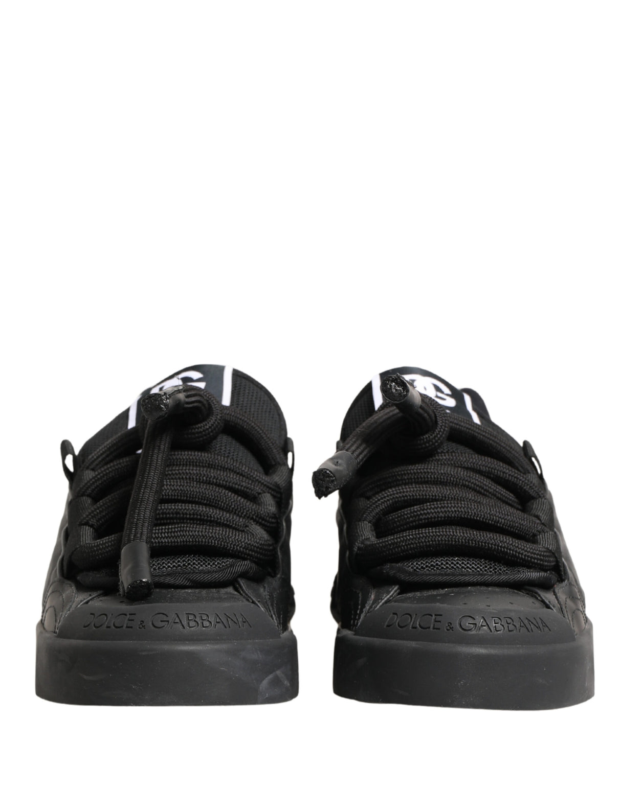 Dolce & Gabbana Black Leather Portofino Low Top Sneakers Shoes