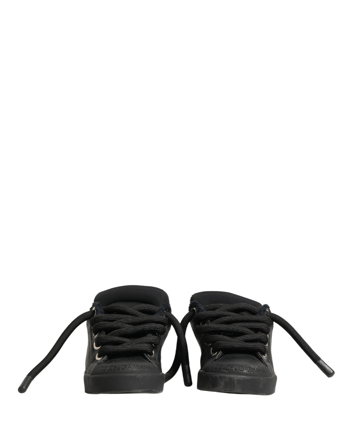 Dolce & Gabbana Black Calf Leather Nappa Lace-Up Sneakers Shoes