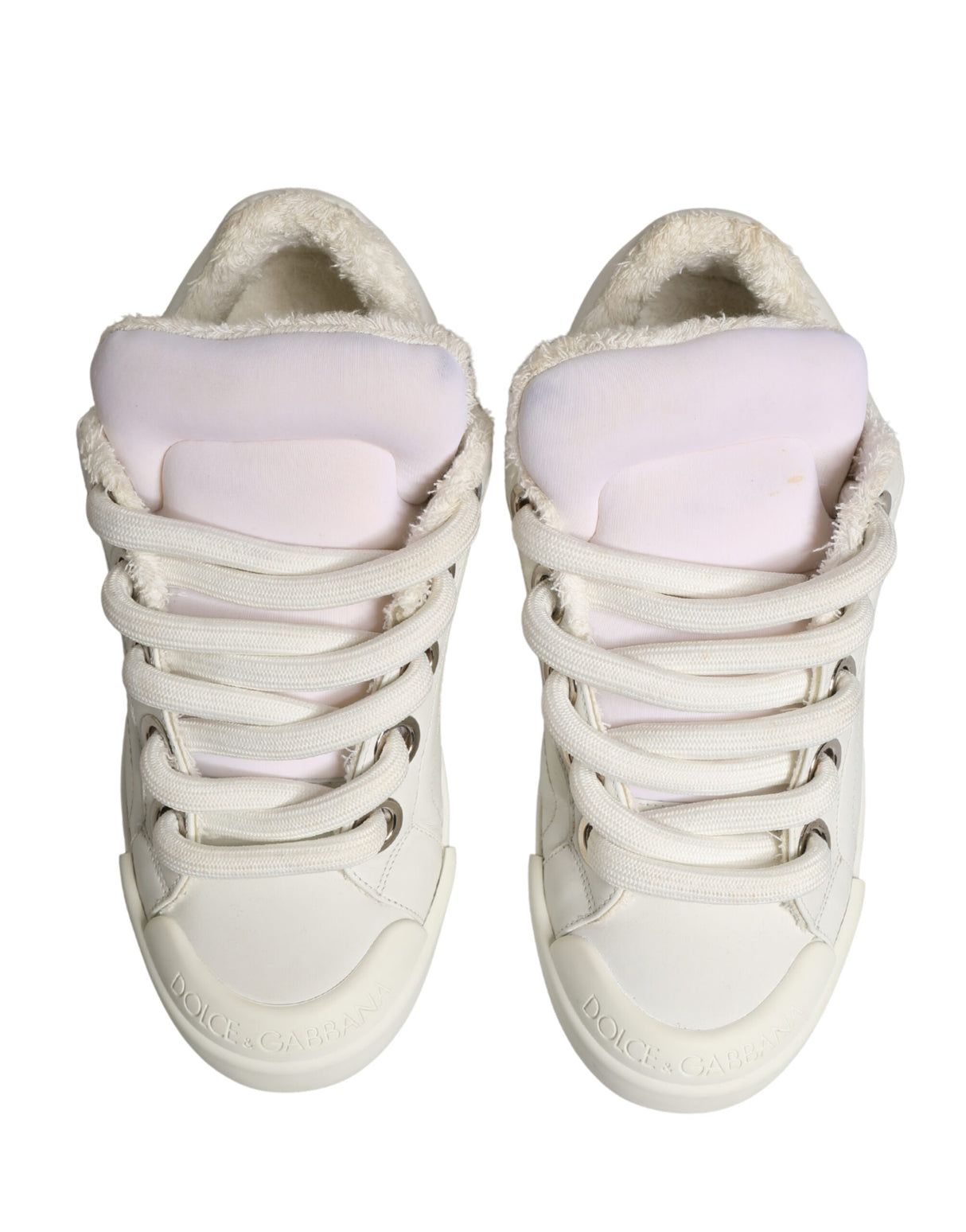 Dolce & Gabbana White Shearling Fur Bianco Low Top Sneakers Shoes