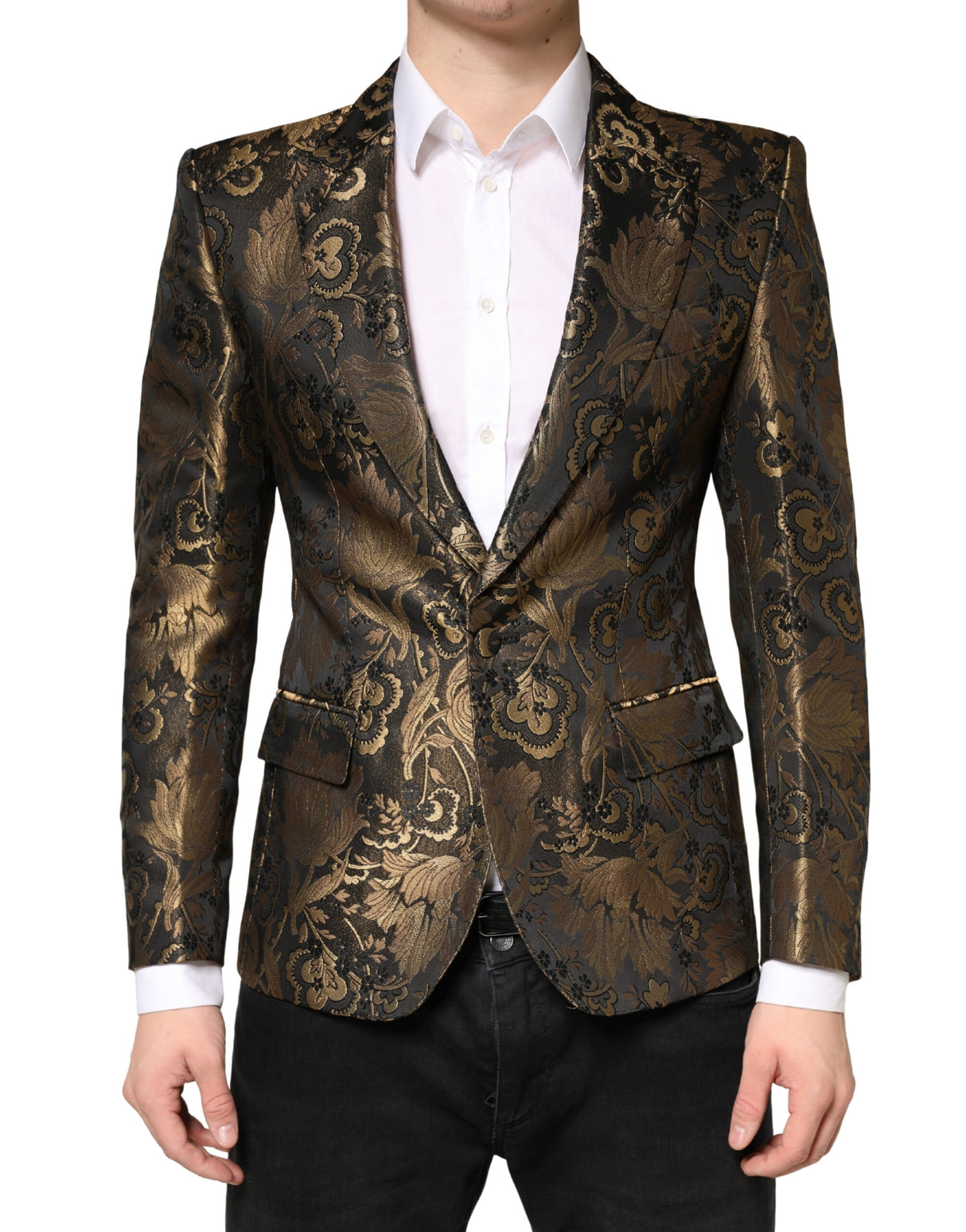 Dolce & Gabbana Gold Jacquard Single Breasted Tuxedo Blazer