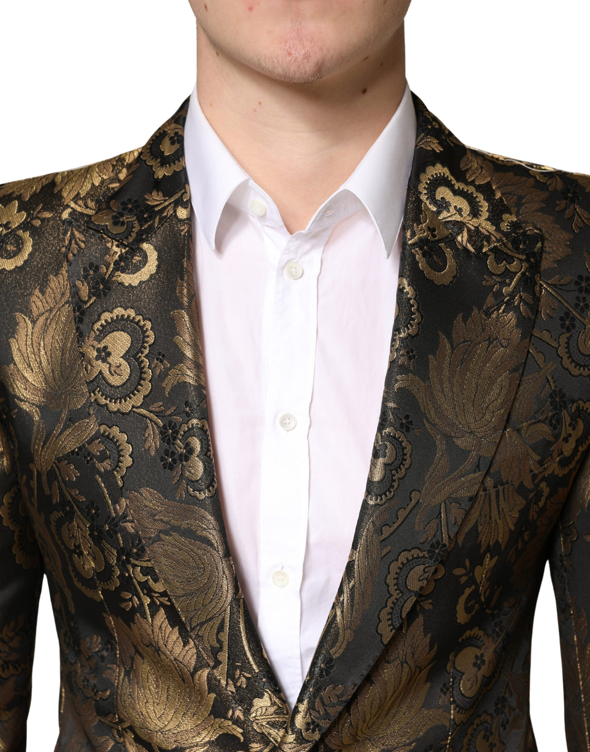 Dolce & Gabbana Gold Jacquard Single Breasted Tuxedo Blazer