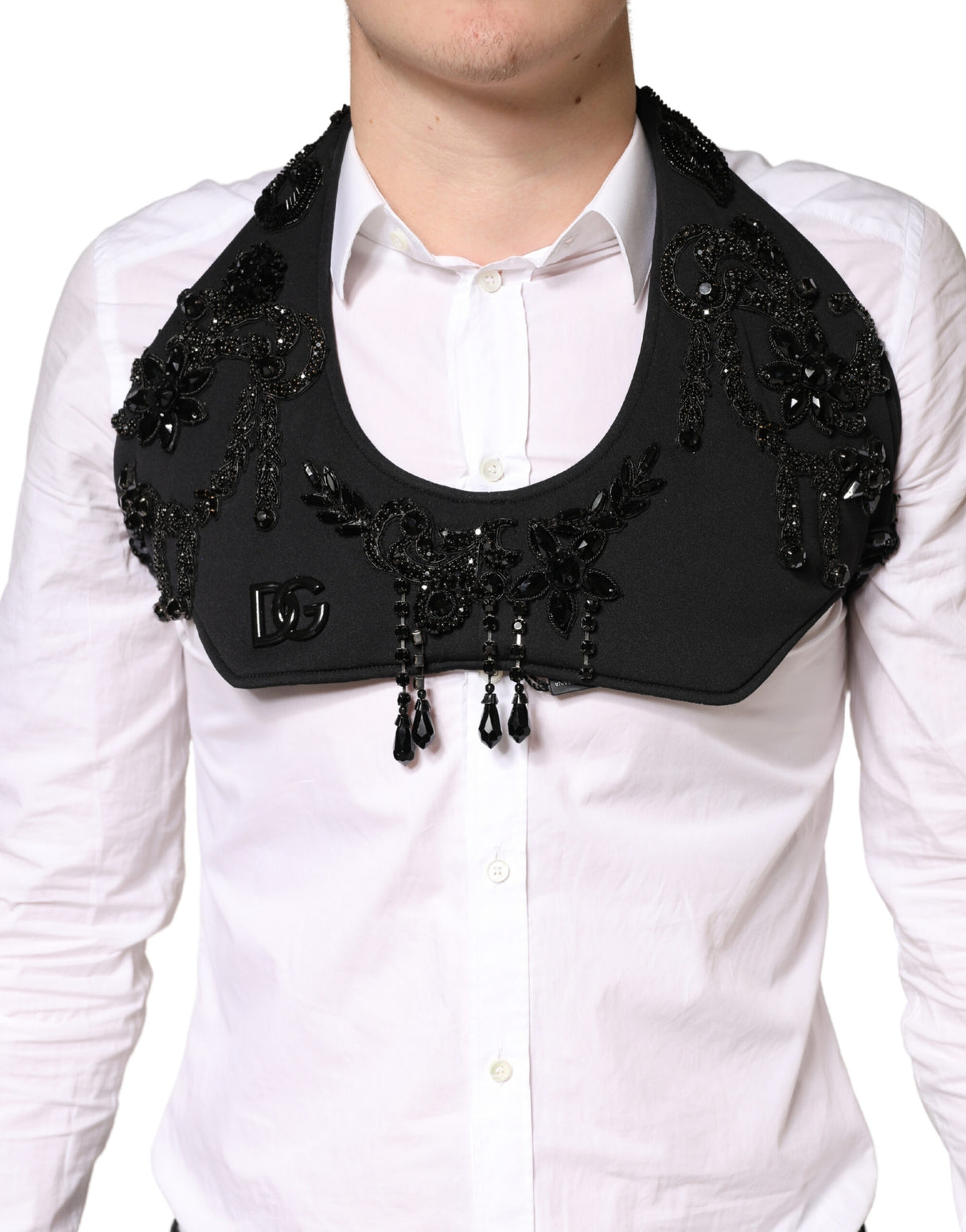 Dolce & Gabbana Black Crystal Embellished Crop Waistcoat One Size Vest